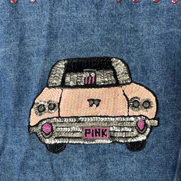 Vintage Boom Boom Denim Jacket Womens L Blue Embellished Made in USA Jean Jacket - Picture 9 of 12